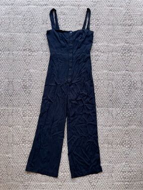 Reformation Black Sleeveless Wide Leg Jumpsuit Button Front Size 4